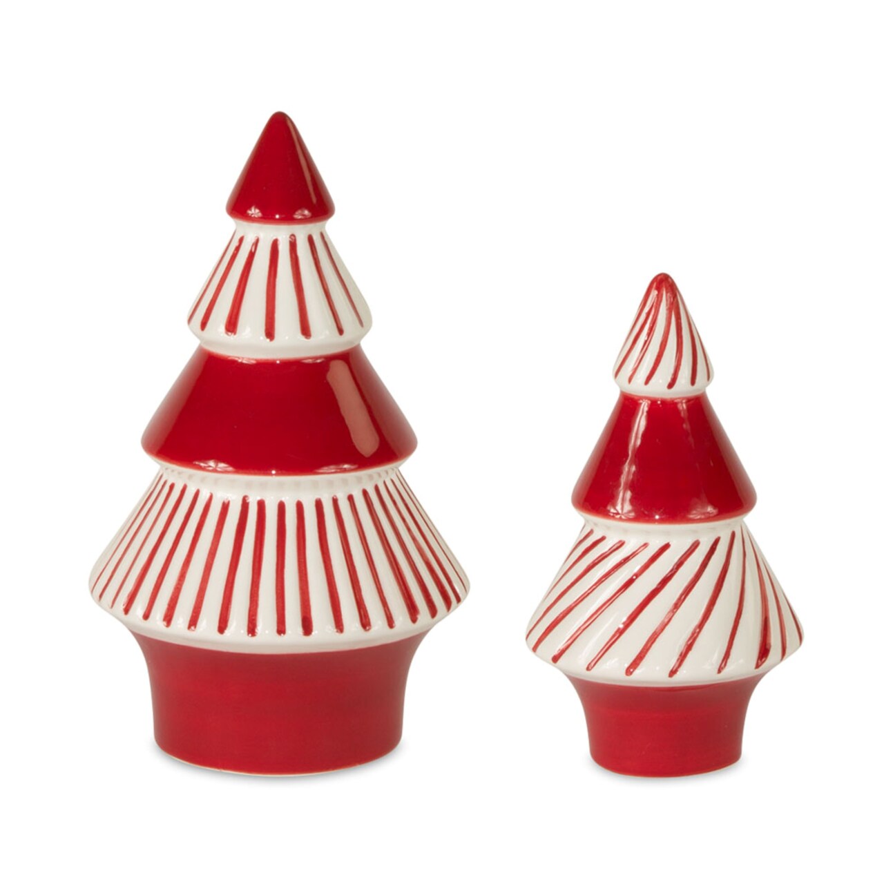 Contemporary Home Living Set of 4 Red and White Ceramic Tree Decorations, 8"